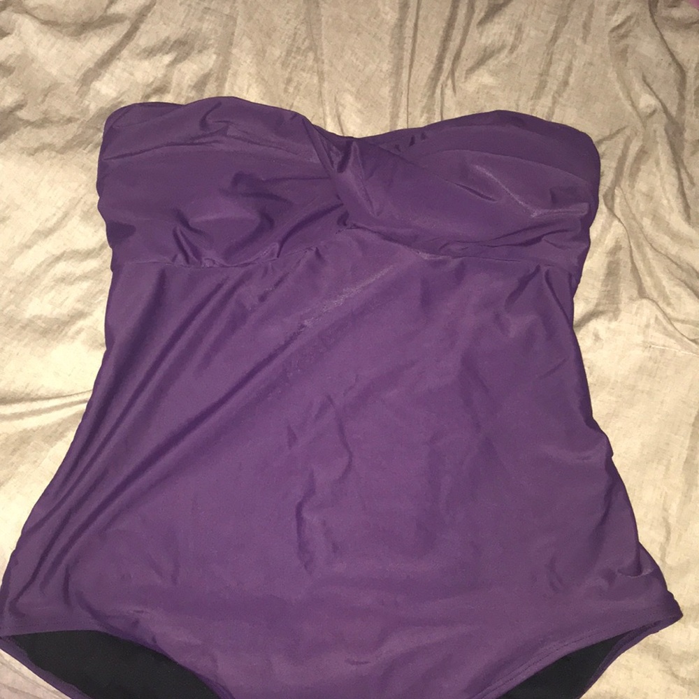 Solid purple one piece bathing suit